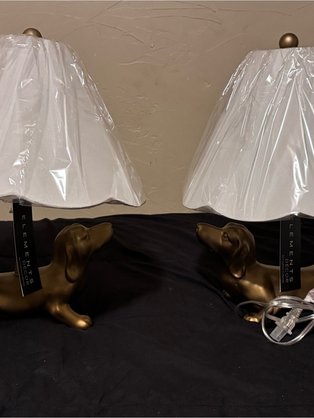 Element Metallic Gold Dachshund Accent Lamps with White Shades (Pair)